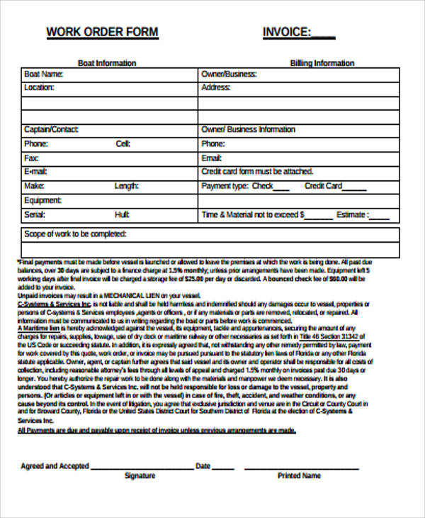 work order form invoice pdf