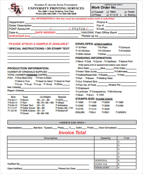 FREE 10+ Work Order Forms in MS Word | PDF