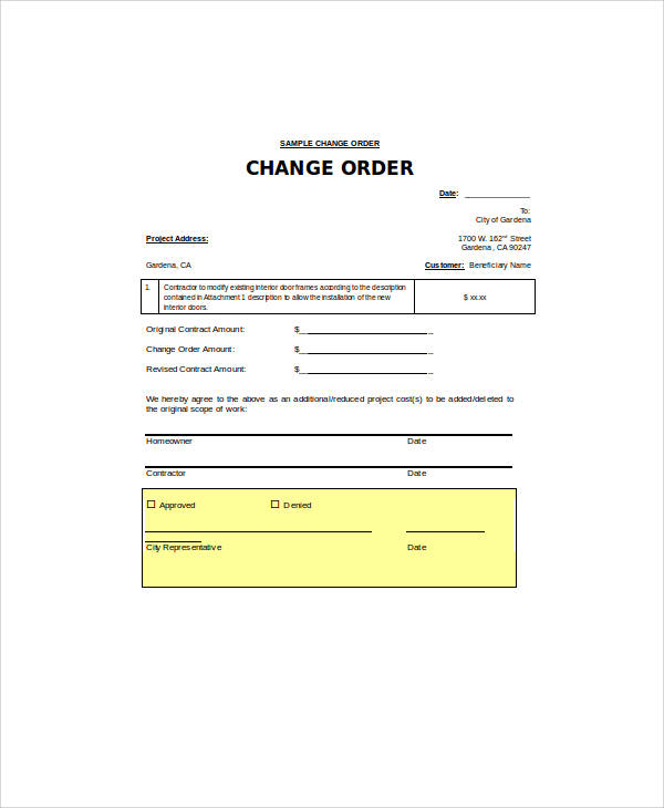 simple change order form