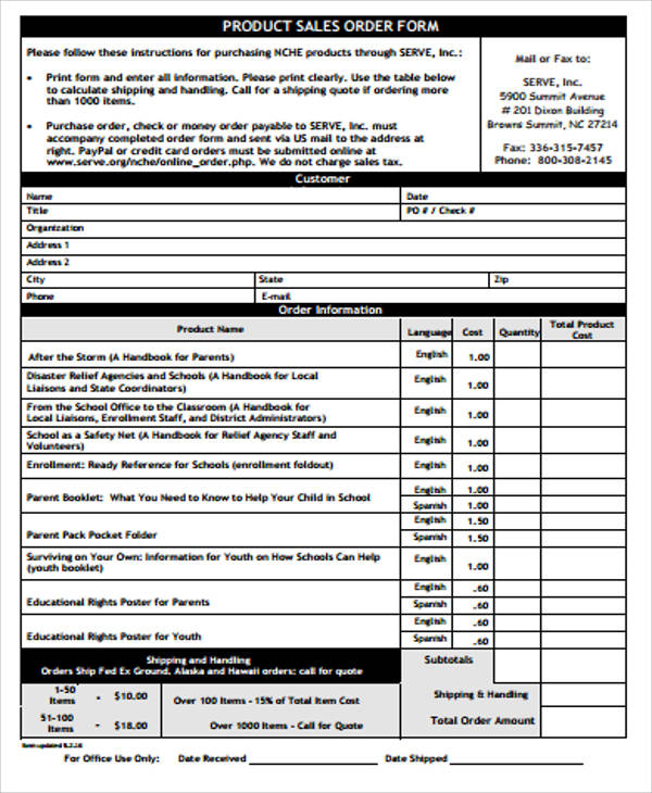 FREE 11 Sample Sales Order Forms In MS Word