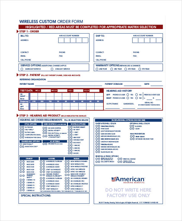 free printable custom order form
