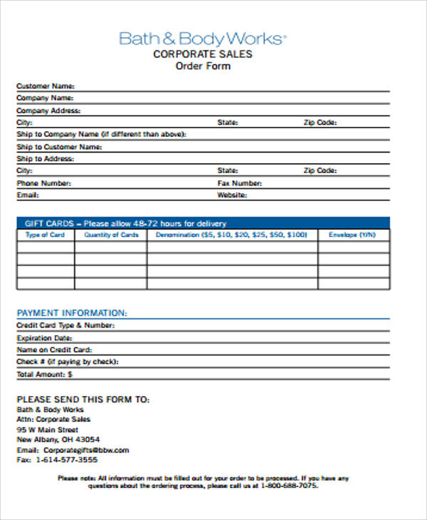 corporate sales order form