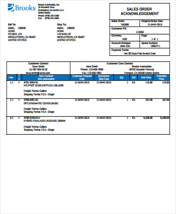 sales order acknowledgement form