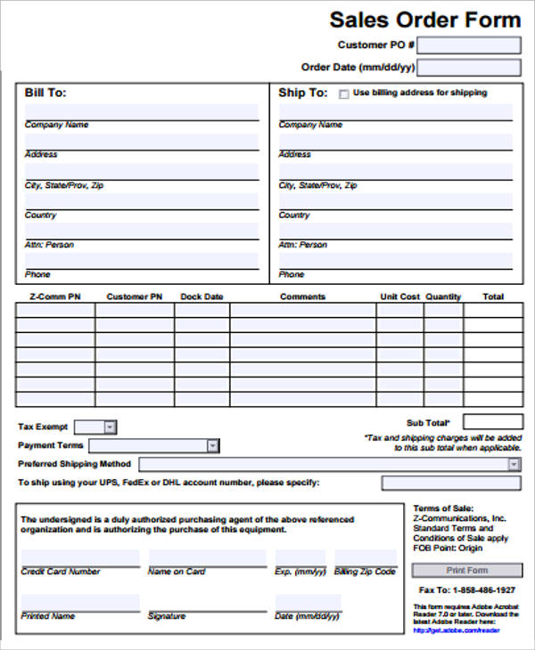 sales order form example