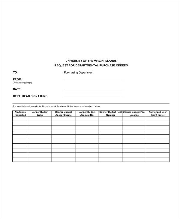 departmental purchase order request form