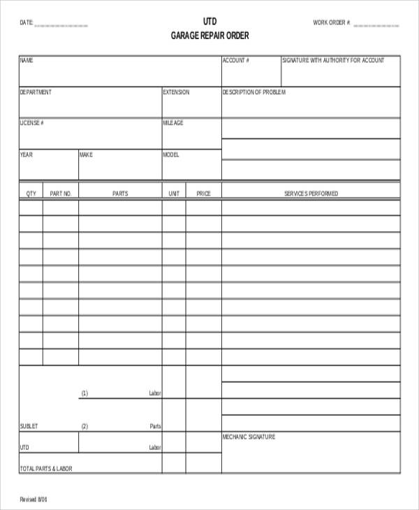 vehicle repair order form pdf