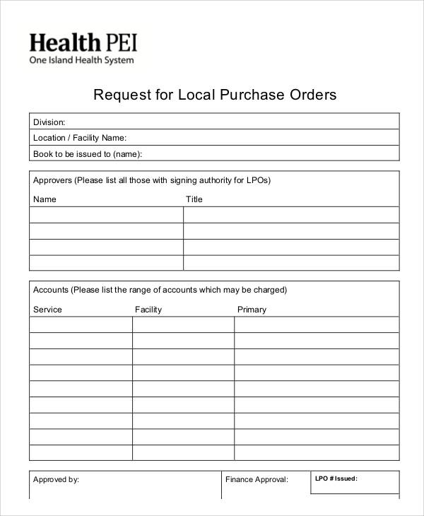 local purchase order request form