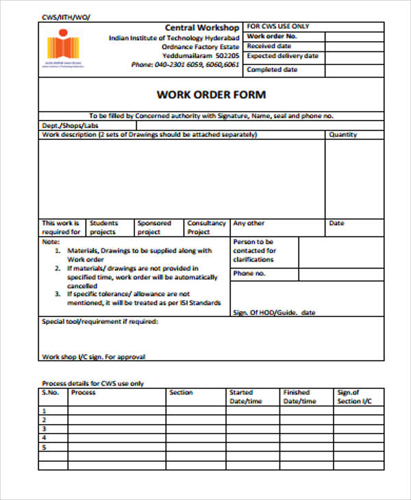 sample blank work order form