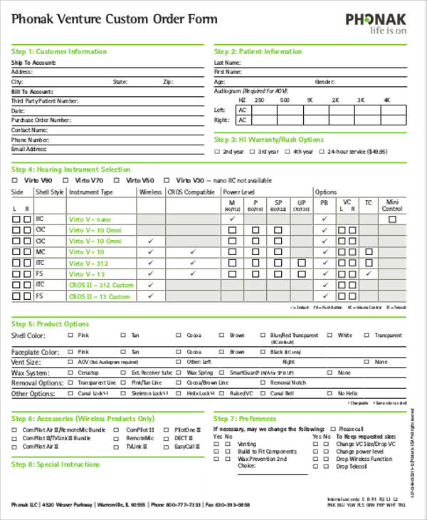 custom order form printable
