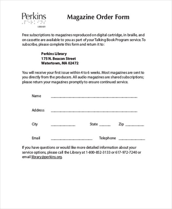 magazine order form pdf