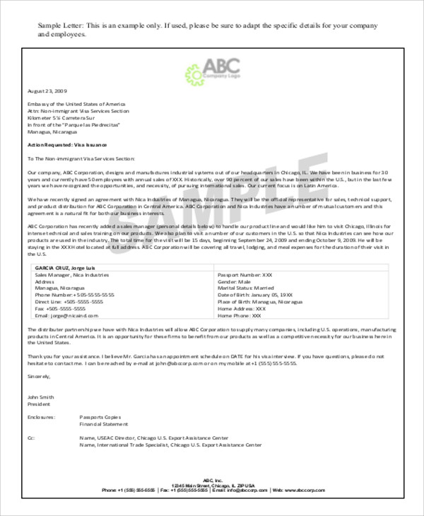business invitation letter for visa application
