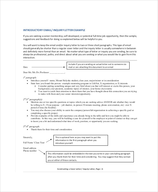 business enquiry letter structure