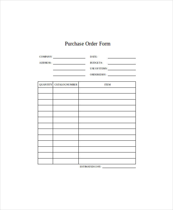 purchase order form in word
