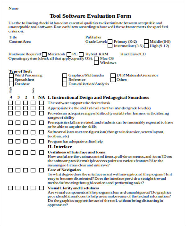 software evaluation form in doc