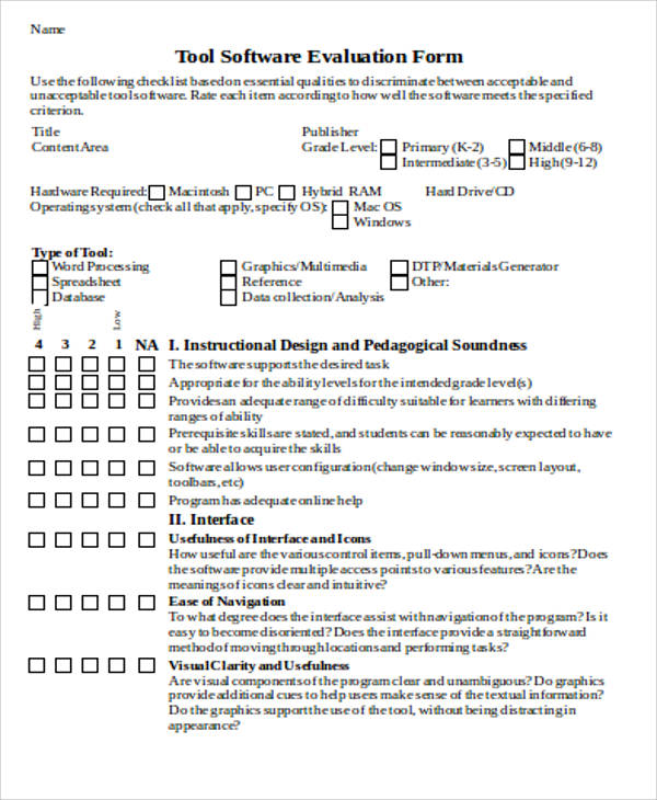 Software Evaluation Form 2 Free Templates In Pdf Word Excel Download