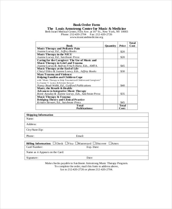 printable book order form sample