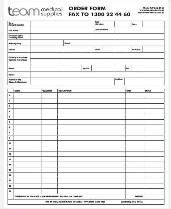 Medical Supply Order Form Template