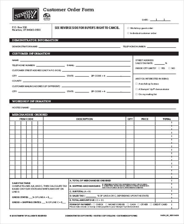 printable customer order form pdf