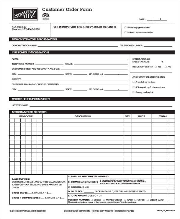 Sample tupperware order form template