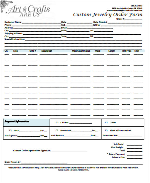 free 12 sample custom order forms in ms word  pdf