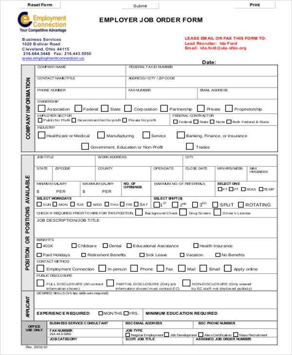 printable job order form example