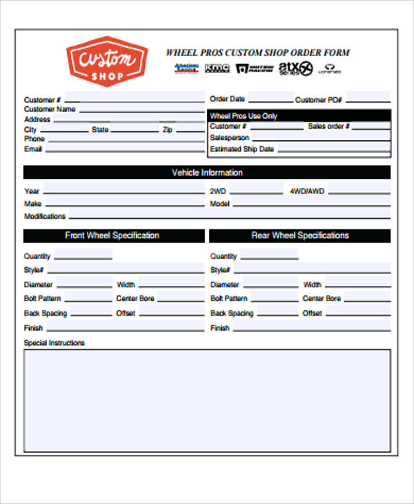 custom shop order form
