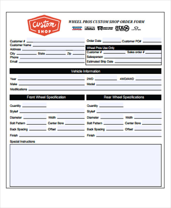 FREE 12 Sample Custom Order Forms In MS Word PDF