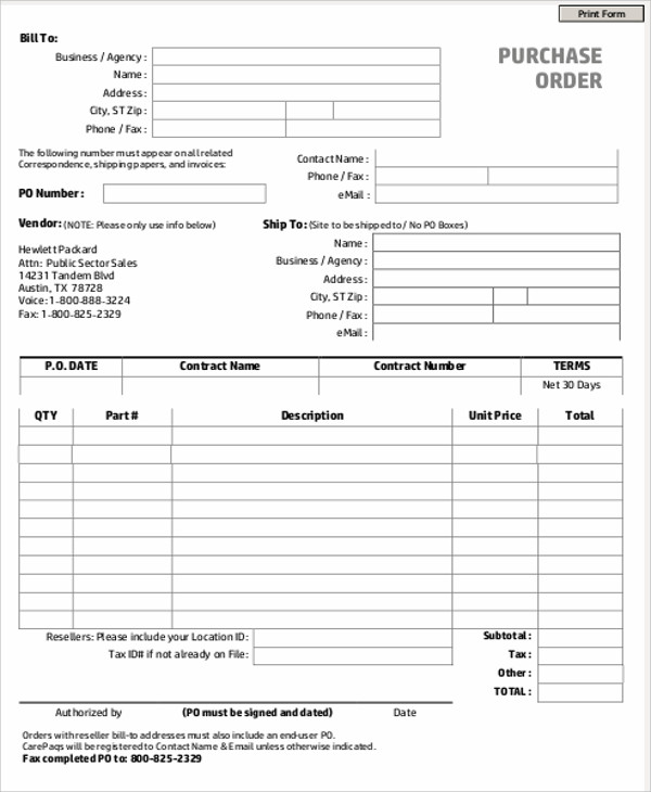 business purchase order form