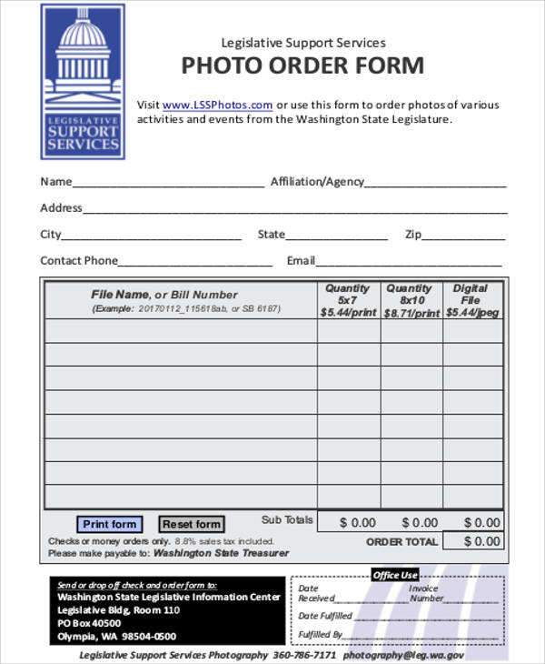 printable photo order form