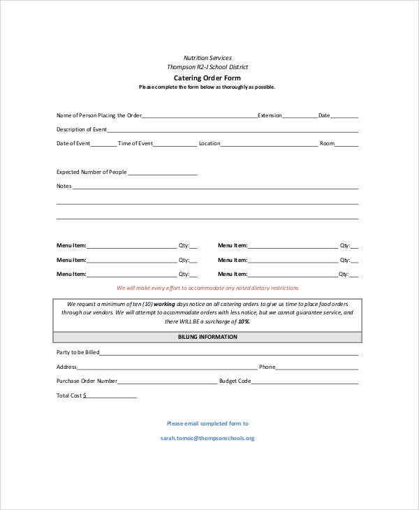 catering purchase order form