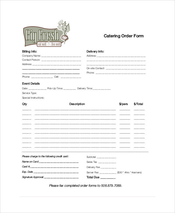 FREE 13+ Sample Catering Order Forms in MS Word PDF