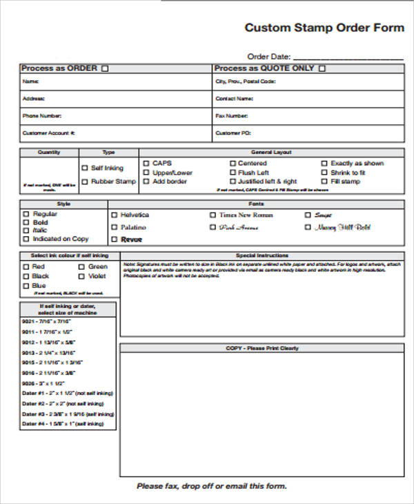 custom stamp order form