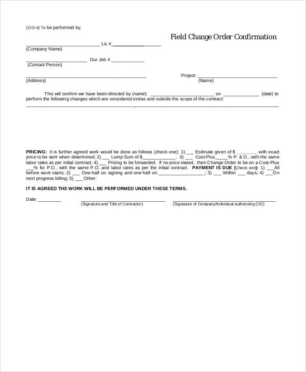 field change order confirmation form