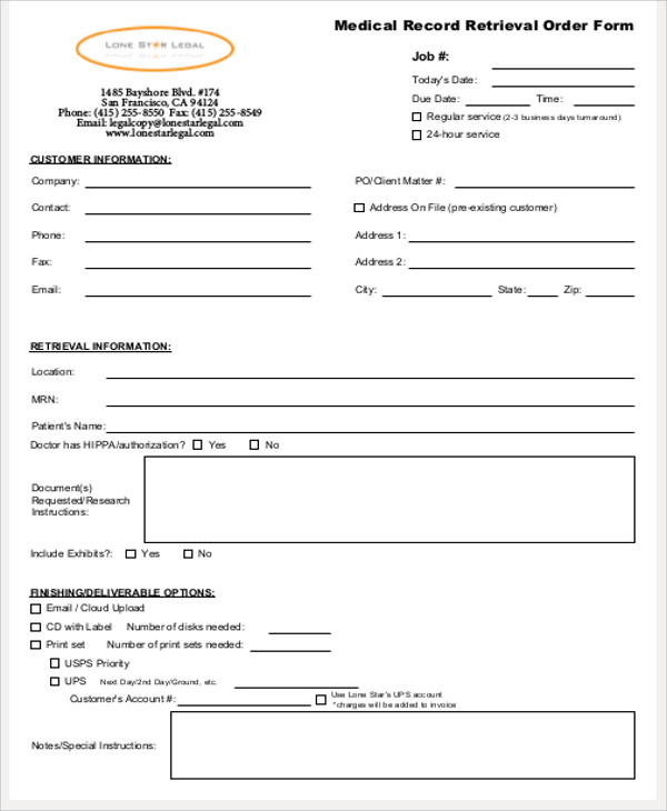 medical record order form
