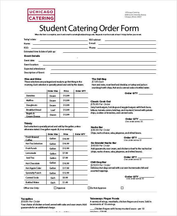 FREE 13+ Sample Catering Order Forms in MS Word | PDF