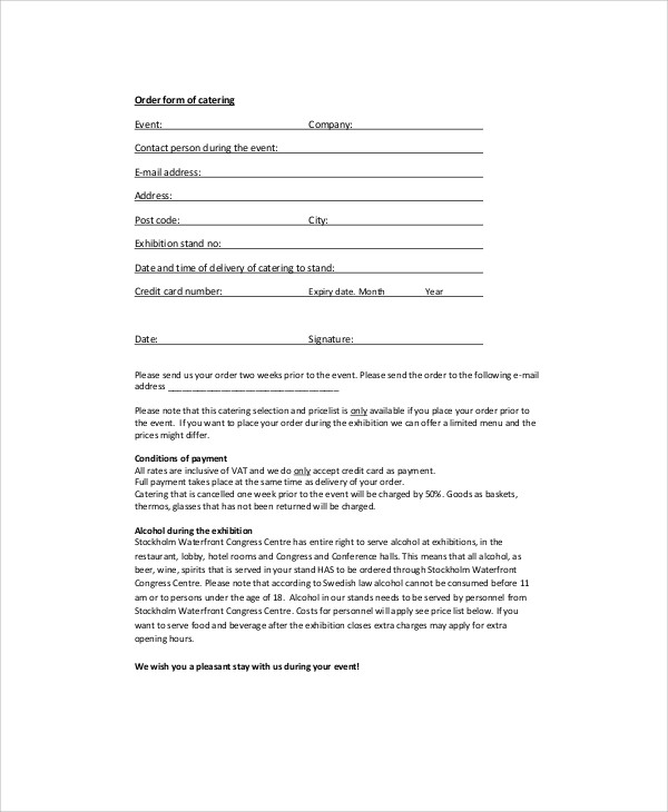 catering company order form