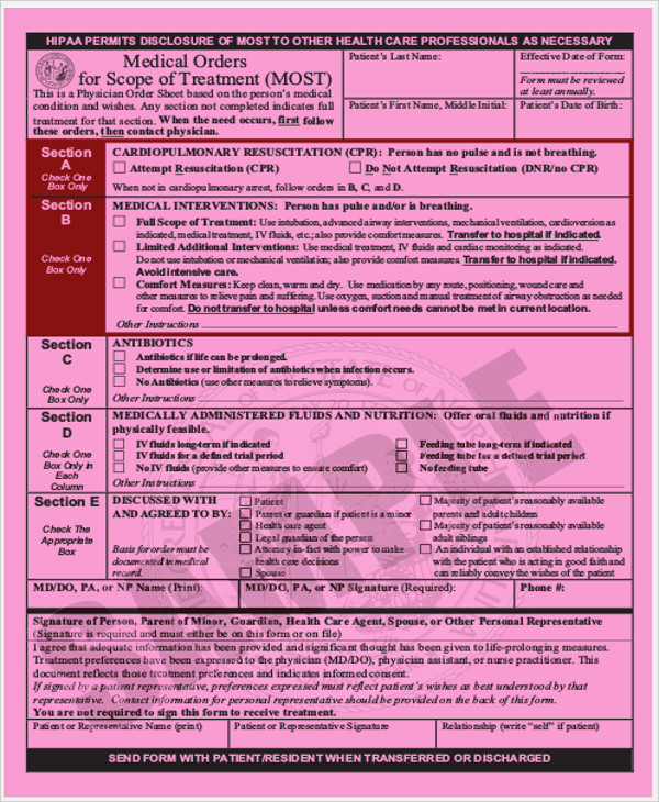 medical order for scope of treatment form