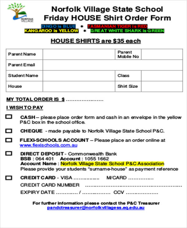 sports house shirt order form