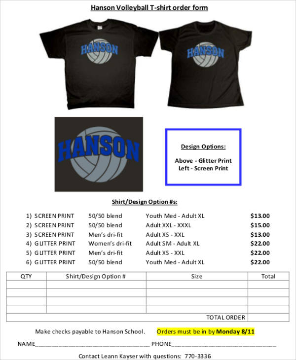 volleyball shirt order form