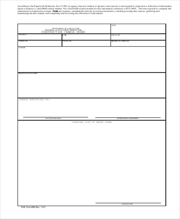 Sample Change Order Request Form 9 Examples In Word PDF