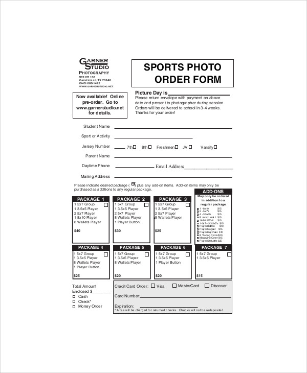 sports photography order form