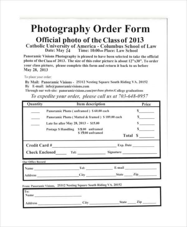 FREE 10 Sample Photography Order Forms In MS Word PDF