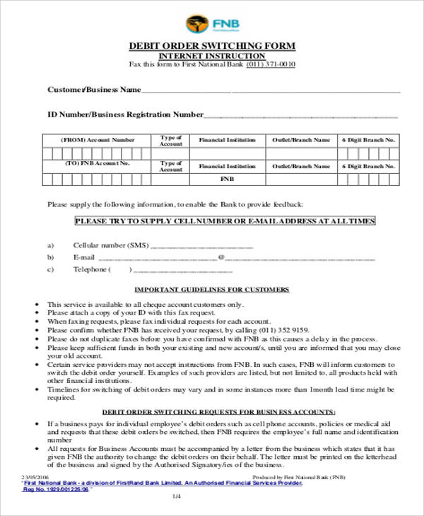 sample bank change order request form