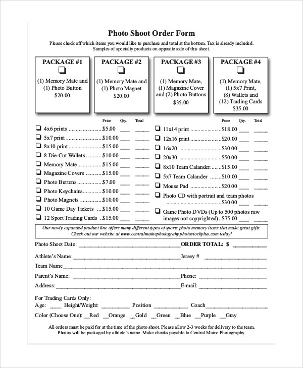 Free Printable Photography Order Form Templates Printable Forms Free 