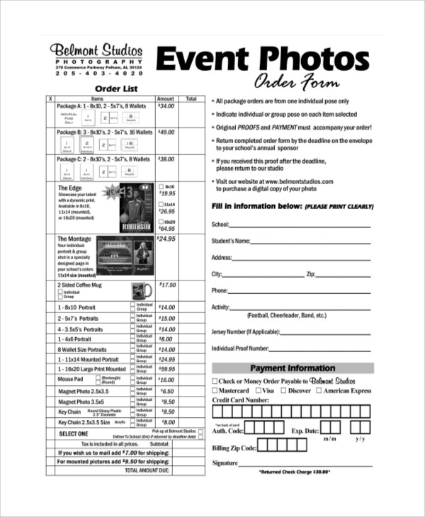 Photography Order Form Template Word Free