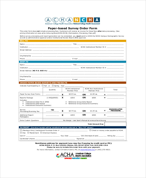 paper based survey order form