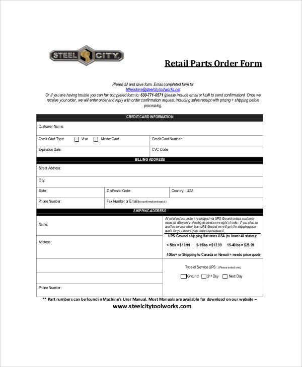retail parts order form