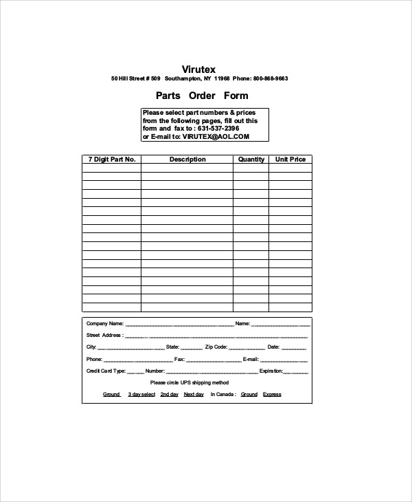 FREE 11+ Sample Parts Order Forms in MS Word PDF