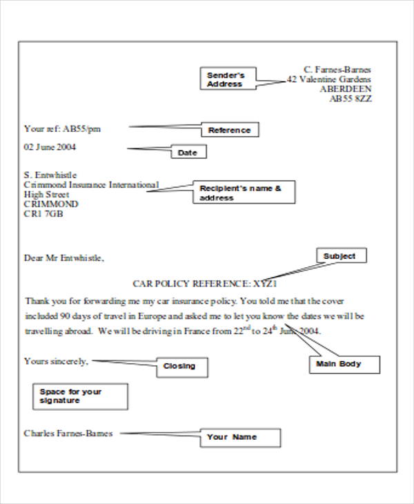 business letter layout format