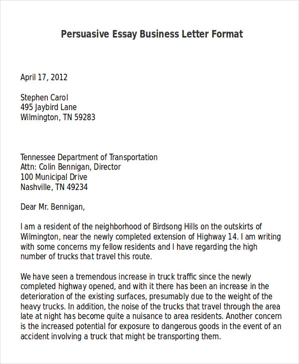 sample persuasive letter to a government official